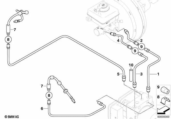 Tubo de freno circuito de frenos trasero para BMW E60, E61N, E63, E64 (OEM 34322283844). Original BMW