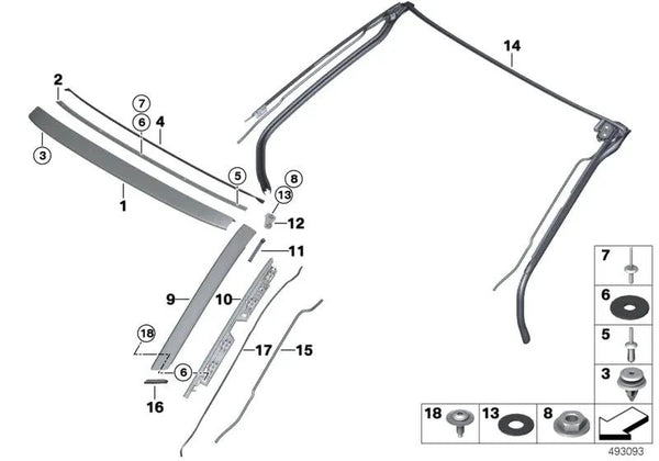 Embellecedor pilar A derecho para BMW I15 (OEM 51337462628). Original BMW.