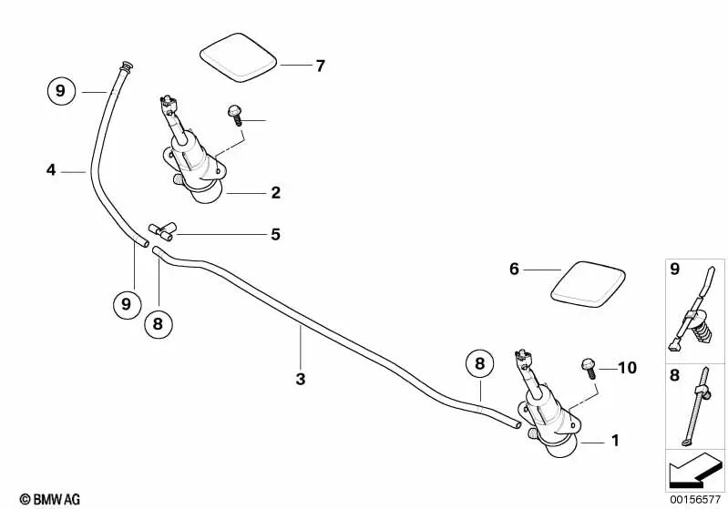 Boquilla de pulverización izquierda para BMW X6 E71, E72 (OEM 61677308525). Original BMW.