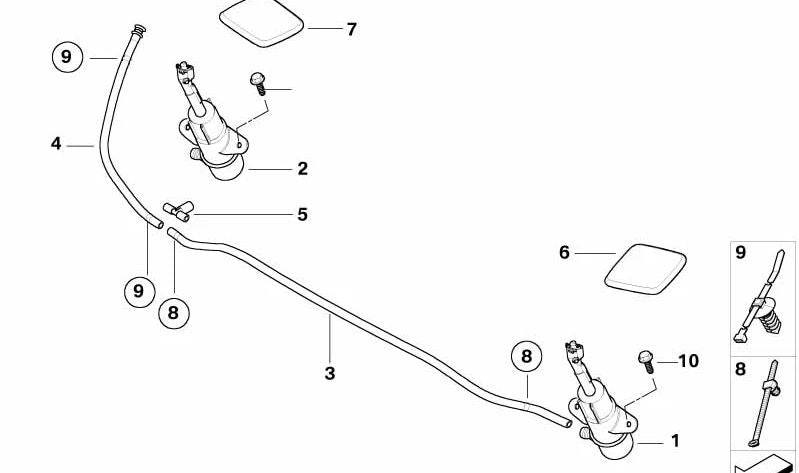 Boquilla pulverizadora derecha para BMW E70, E71, E72 (OEM 61677308526). Original BMW