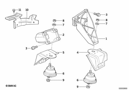 Right bracket for BMW 5 Series E34 (OEM 11811140042). Original BMW