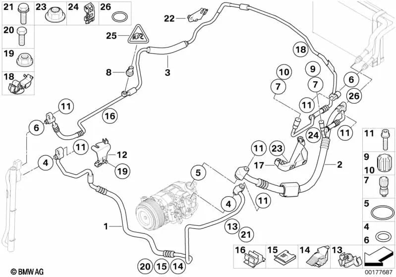 Soporte de la tubería de presión para BMW Serie 3 E90N, E91N, E92, E92N, E93, E93N (OEM 64509190454). Original BMW