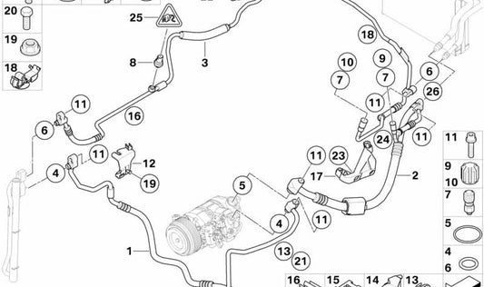 Tubería de Presión Compresor-Condensador para BMW Serie 3 E90N, E91N, E92, E92N, E93, E93N (OEM 64509190452). Original BMW