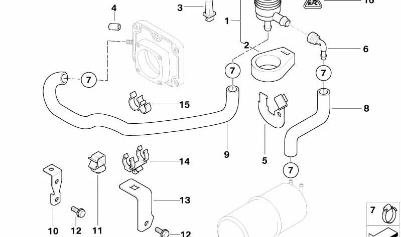 Codo de manguera para BMW Serie 5 E39, Z8 E52 (OEM 13901710570). Original BMW