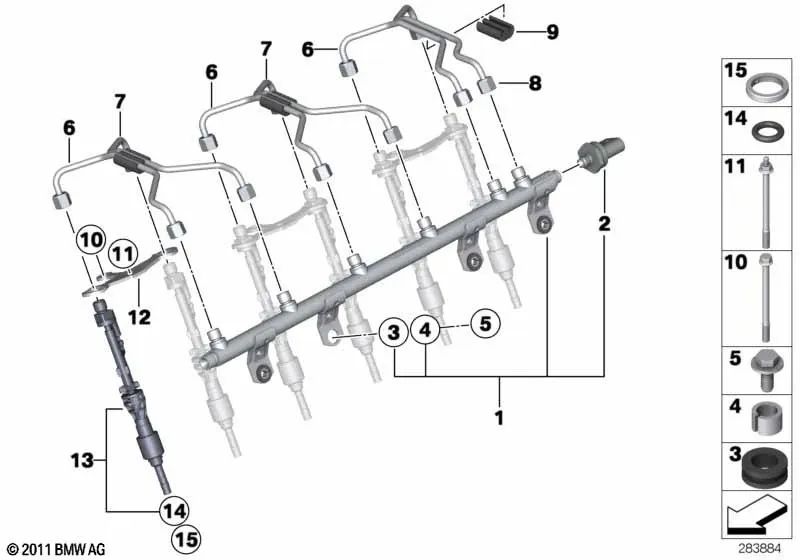 Tubería de alta presión para BMW E82, E88, F20, F21, F22, F23, F87, E90N, E91N, E92N, E93N, F30, F31, F34, F35, F32, F33, F36, F07, F10, F11, F18, F06, F12, F13, F01N, F02N, E84, F25, F26, E70N, F15, E71, F16 (OEM 13537576772). Original BMW.