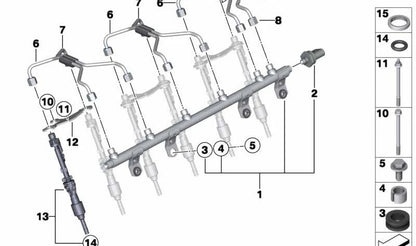 OEM high pressure pipe 13537576771 for BMW (Compatible models: E82, E88, F20, F21, F22, F23, F87, E90, E91, E92, E93, F30, F31, F34, F32, F33, F36, F07, F10, F11, F11, F06, F06, F12, F F02, E84, F25, F26, E70, F15, E71, F16). BMW d'origine.