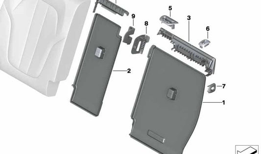 Revestimiento del respaldo de la 2ª fila de asientos a la derecha para BMW X5 G05, X7 G07 (OEM 52209496662). Original BMW