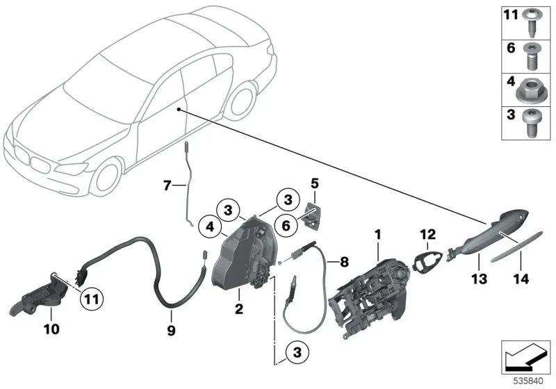 Cerradura del sistema derecha para BMW E81, E82, E87, E87N, F22N, E90, E91, E92, F30, F31, F80, F32, F33, F36, F82, F83, E60N, E61N, F07, F01, F02, E84, F25, F26, E70, E71 (OEM 51217229456). Original BMW.