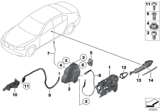 Front Right Interior Door Opener for BMW 7 Series F01, F01N, F02, F02N, F04 (OEM 51219116342). Original BMW