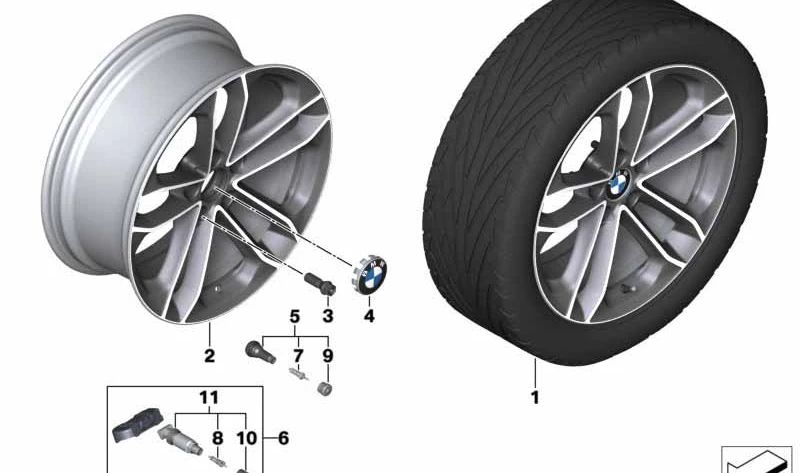 Rueda de disco de aleación ligera para BMW Serie 3 F34, F34N (OEM 36116870887). Original BMW.