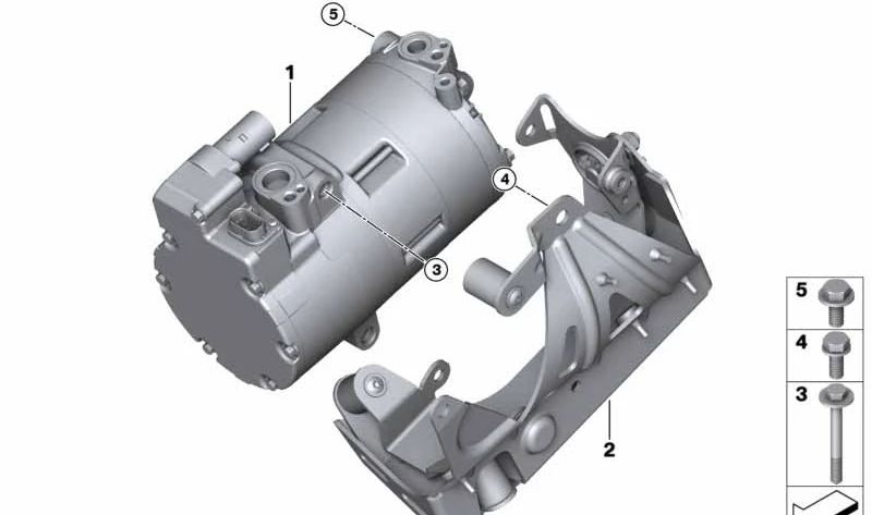 Soporte compresor de aire acondicionado para BMW I12, I15 (OEM 64509350399). Original BMW