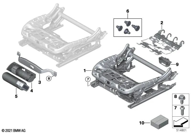 Mecanismo de asiento eléctrico derecho para BMW I20 (OEM 52109458844). Original BMW