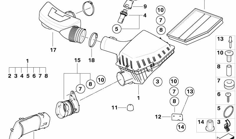 Silenciador de admisión de aire OEM 13717567203 para BMW E60, E61, E63, E64. Original BMW.