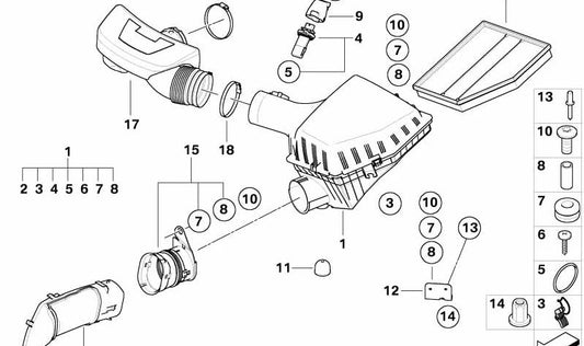 Silenciador de admisión de aire OEM 13717567203 para BMW E60, E61, E63, E64. Original BMW.