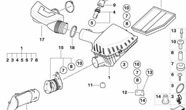 Silenciador de admisión de aire OEM 13717567203 para BMW E60, E61, E63, E64. Original BMW.