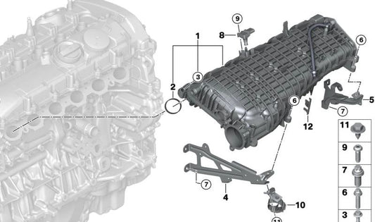 Supporto posteriore OEM 11618602082 per BMW F20, F21, F22, F23, F30, F31, F34, G20, F32, F33, F36, G30, G31, G32, G11, G12, G01, G02. BMW originale.