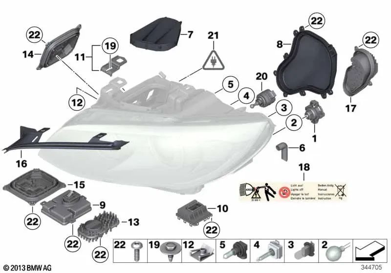 Junta para faro derecho para BMW E92N, E93N (OEM 63117241144). Original BMW