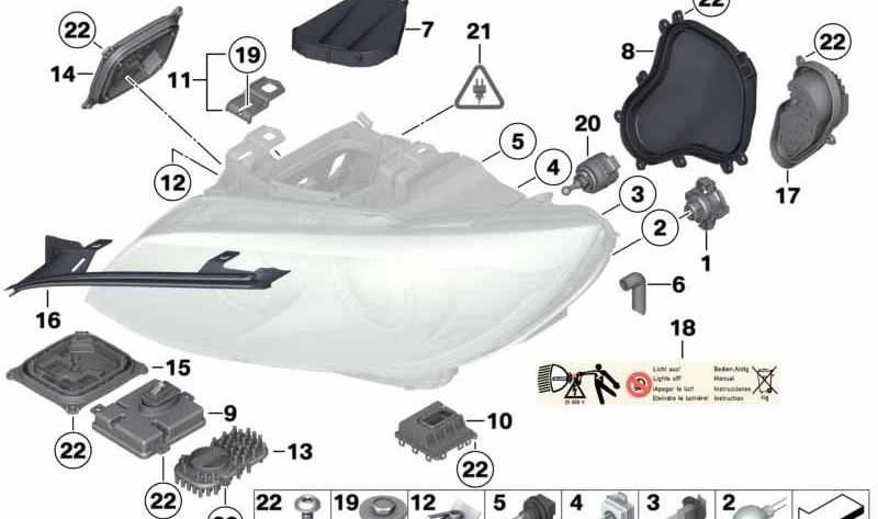 Junta para faro izquierdo OEM 63117241143 para BMW E92, E93. Original BMW.