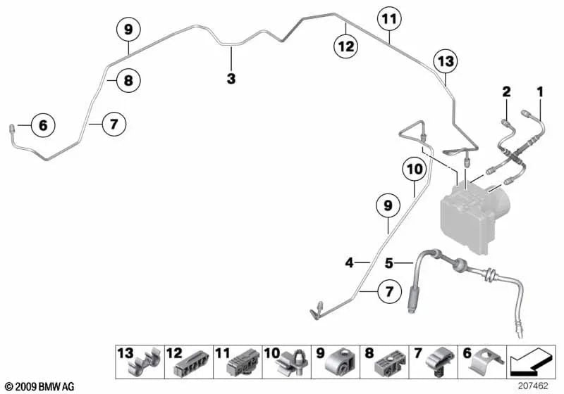 Vordere Bremsleitung für BMW E81, E82, E87, E88 3er E90, E91, E92, E93 Z4 E89 (OEM 34306790550). Original BMW.