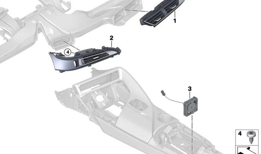 Rejilla de ventilación derecha para BMW I12, I12N, I15 (OEM 64229319980). Original BMW