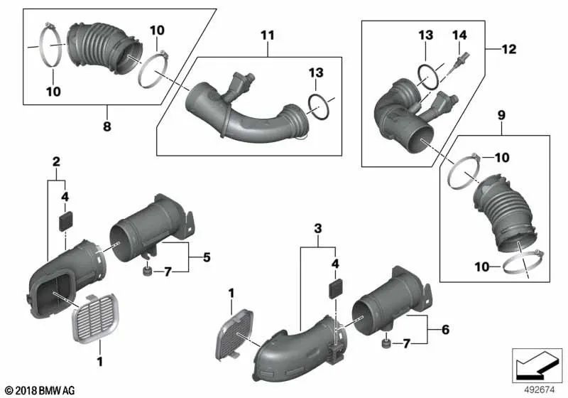 Conducto de aire para BMW G30, G30N, G31N Serie 5, G11N, G12N Serie 7, G14, G15, G16 Serie 8 (OEM 13717934485). Original BMW.