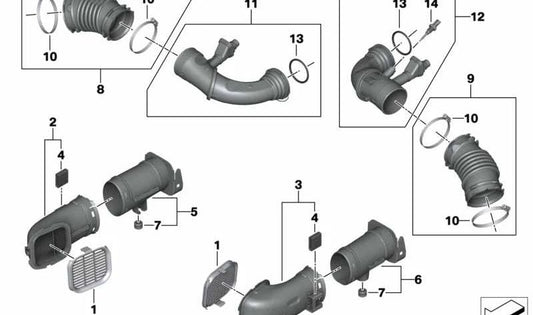 Right intake duct for BMW 5 Series G30, G31N, 7 Series G11N, G12N, 8 Series G14, G15, G16 (OEM 13717934472). Original BMW.