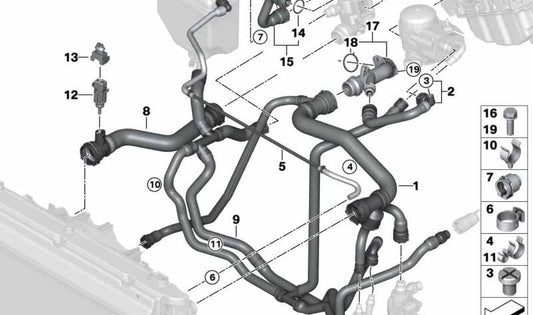 O-Ring para BMW Serie 1 E81, E82, E87, E88, Serie 3 E46, E90, E91, E92, E93, Serie 5 E60N, X1 E84, X3 E83, Z4 E85 (OEM 11517514939). Original BMW