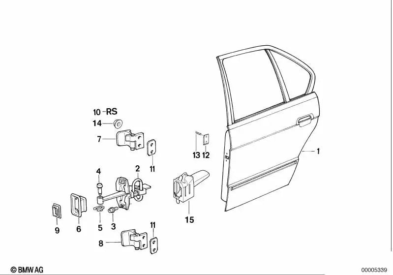 Puerta trasera derecha para BMW E34 (OEM 41528110032). Original BMW.