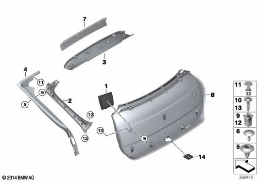 Revestimiento interior derecho del portón trasero para BMW F26 (OEM 51497369508). Original BMW