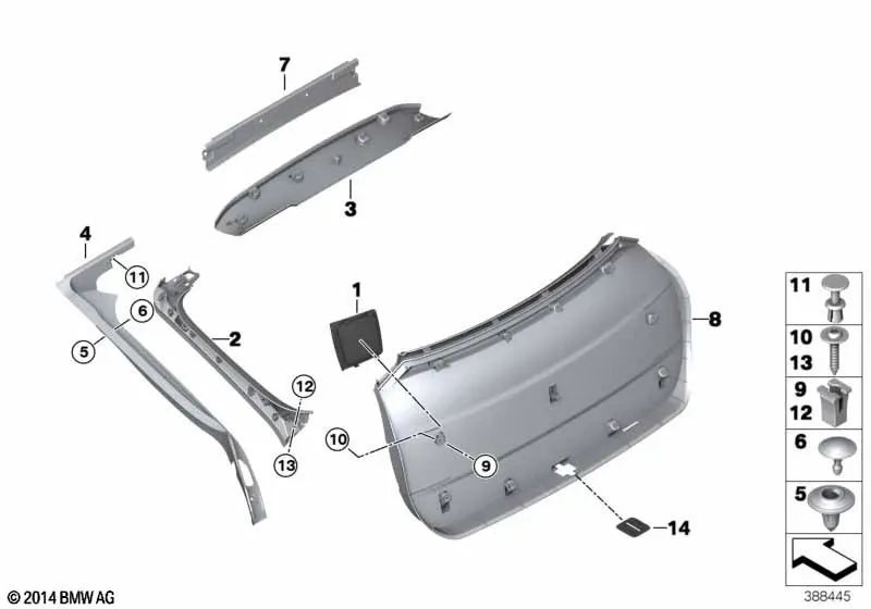 Revestimiento interior del maletero derecho para BMW F26 (OEM 51497369506). Original BMW.