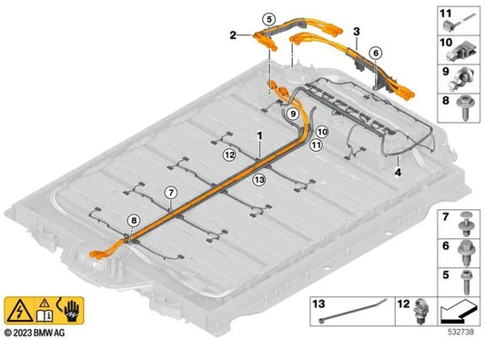 Cableado de batería de alto voltaje para BMW I20 Serie i (OEM 61278858328). Original BMW