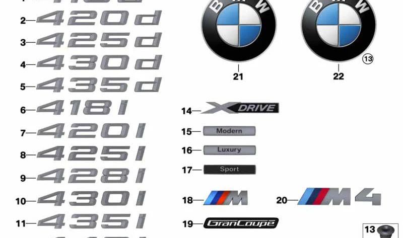 Emblema trasero "BMW" OEM 51147356336 para BMW Serie 4 (F32, F33, F36). Original BMW.