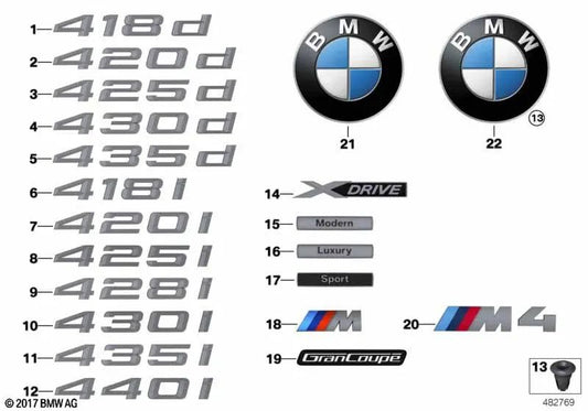 Emblema "Letras" 440i traseras para BMW F32, F33, F36. Original BMW.