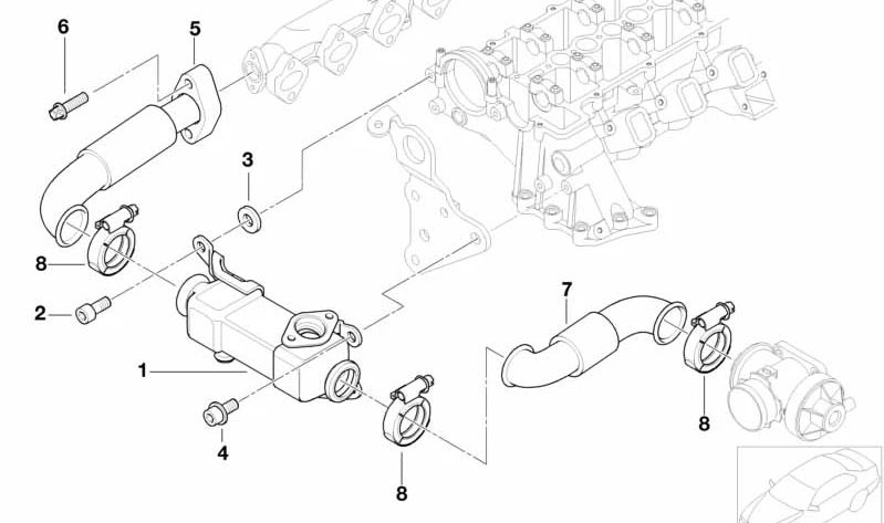 Enfriador de gases de escape OEM 11717787404 para BMW E46, E39, E38. Original BMW.