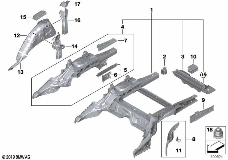 Refuerzo pasarruedas inferior izquierdo para BMW Serie 6 G32, G32N (OEM 41007431607). Original BMW.