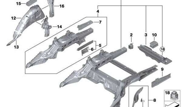 Extensión del larguero lateral derecho OEM 41007431514 para BMW G32 (Serie 6 Gran Turismo). Original BMW.