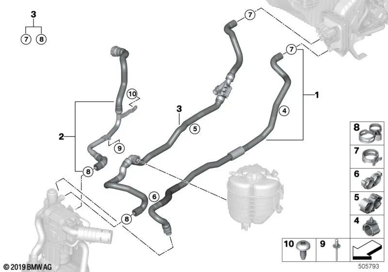 Manguera de refrigerante Entrada 1 para BMW G20, G20N, G21, G21N, G22, G22N, G23, G23N, G26, G26N (OEM 64219398966). Original BMW