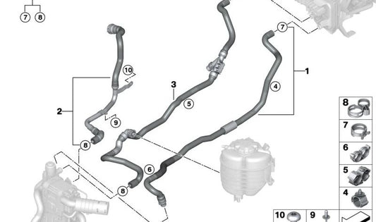 Manguera de refrigerante de avance para BMW Serie 3 G20, G21, Serie 4 G22, G23, G26 (OEM 64219860968). Original BMW