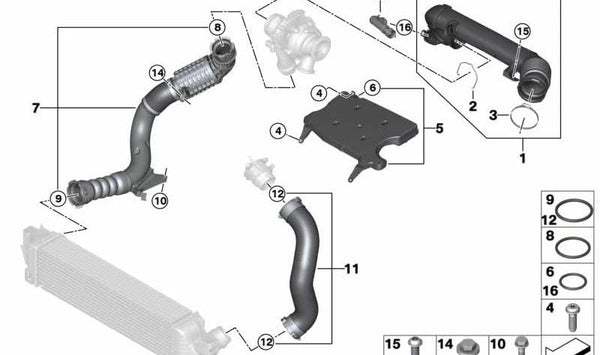 Tubería de carga de aire para BMW X1 F48, F48N, X2 F39 (OEM 11619888457). Original BMW