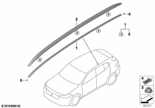 Primed roof moulding, right for BMW F39 (OEM 51137479468). Original BMW