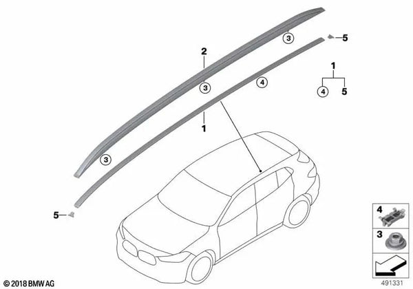 Moldura del techo imprimada, derecha para BMW F39 (OEM 51137479468). Original BMW