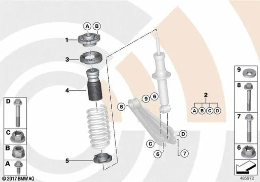 Kit de montaje del cojinete de soporte para BMW F25, F26 (OEM 33522457436). Original BMW