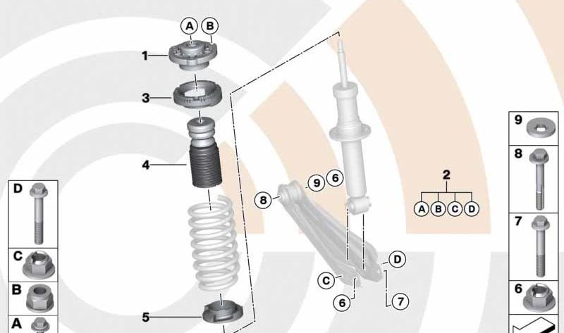 Amortiguador adicional trasero OEM 33536856829 para BMW F25, F26. Original BMW.