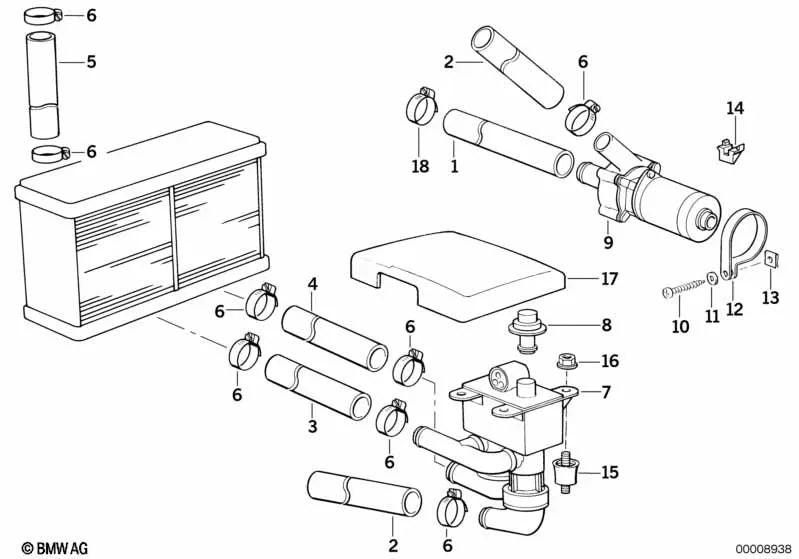 Manguera de Agua de Suministro para BMW Serie 8 E31 (OEM 64211383351). Original BMW