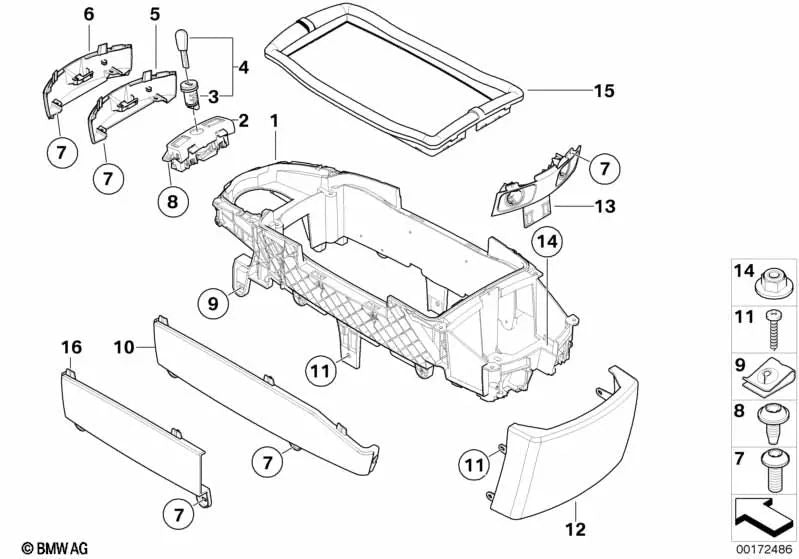 Tapa de cierre reposabrazos central para BMW Serie 7 E65, E66, E67 (OEM 51167146658). Original BMW.