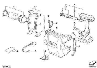 Right brake caliper housing for BMW E36 (OEM 34111165560). Original BMW