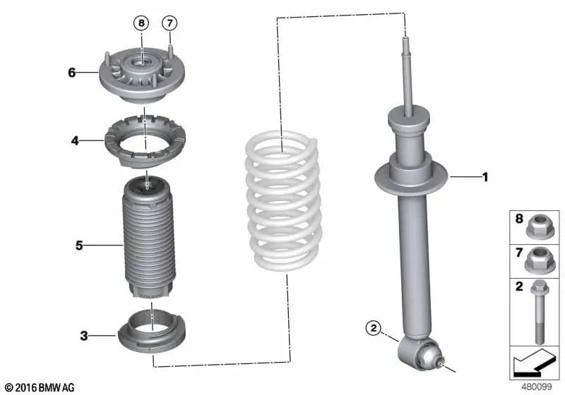 Rear shock absorber for BMW G30, G30N (OEM 33526896016). Original BMW.