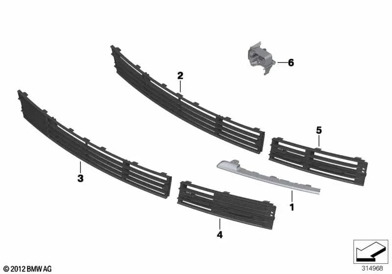 Partially closed air intake grille left for BMW 7 Series F01N, F02N (OEM 51117295267). Original BMW.