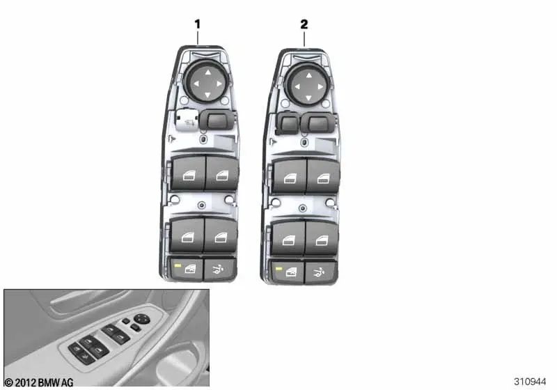 Interruptor del elevalunas lado del conductor para BMW Serie 3 F34, F34N (OEM 61319268735). Original BMW.