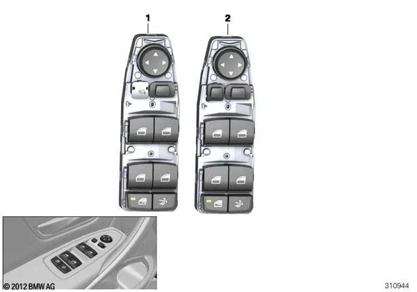 Interruptor elevador de ventanas del lado del conductor para BMW Serie 3 F34, F34N (OEM 61319362120). Original BMW